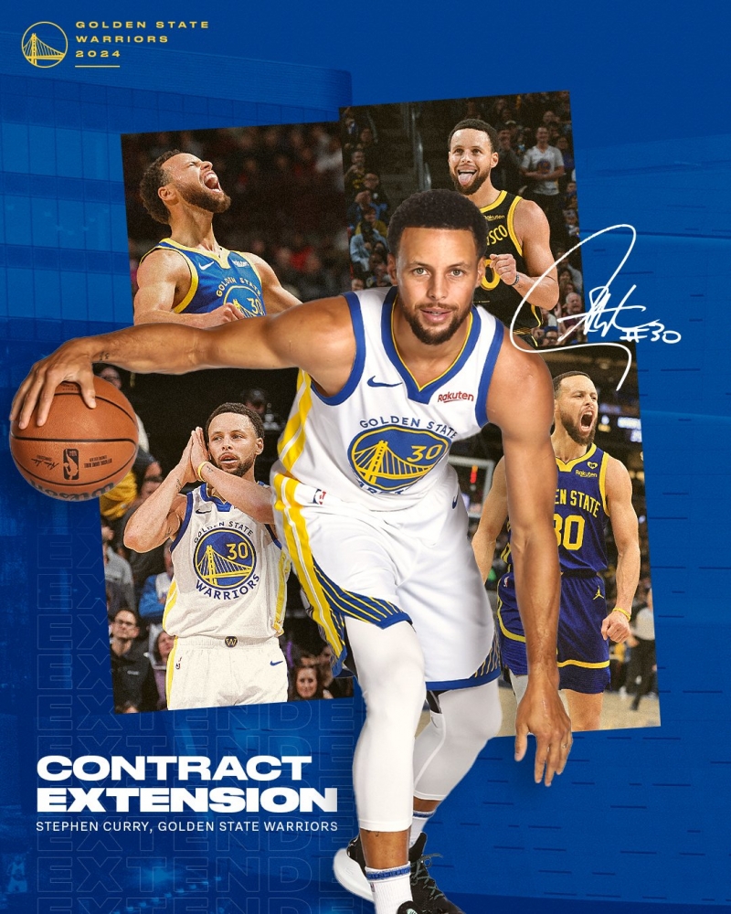 NBA美國職籃金州勇士隊球星Stephen Curry與球隊簽下1年總價高達6260萬美元（約台幣19.9億元）的延長合約。 （圖源：Golden State Warriors／Ｘ）