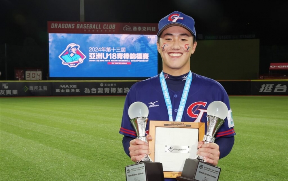 陳睦衡U18亞青棒奪3投手獎，吸引國外球隊開價 。(中央社記者張新偉攝）