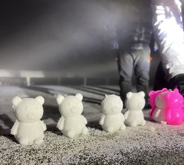 強烈大陸冷氣團影響搭配水氣,合歡山10日凌晨起陸續下冰霰,網路社團「台灣追雪團」成員不懼低溫,徹夜在海拔3275公尺合歡山武嶺等雪,並用冰霰堆起小雪人。(圖源:中央社)