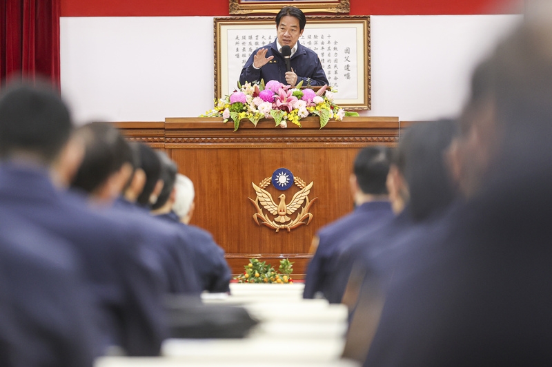 「警政署114年第1次署務會報」20日在警政署大禮堂舉行,總統賴清德(中)出席致詞。(中央社提供)